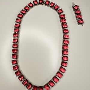 Elegant Red Gemstone Necklace and Bracelet Set